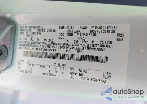 2014 Ford Escape Se из США, поврежденный, VIN 1FMCU0GX9EUB12215